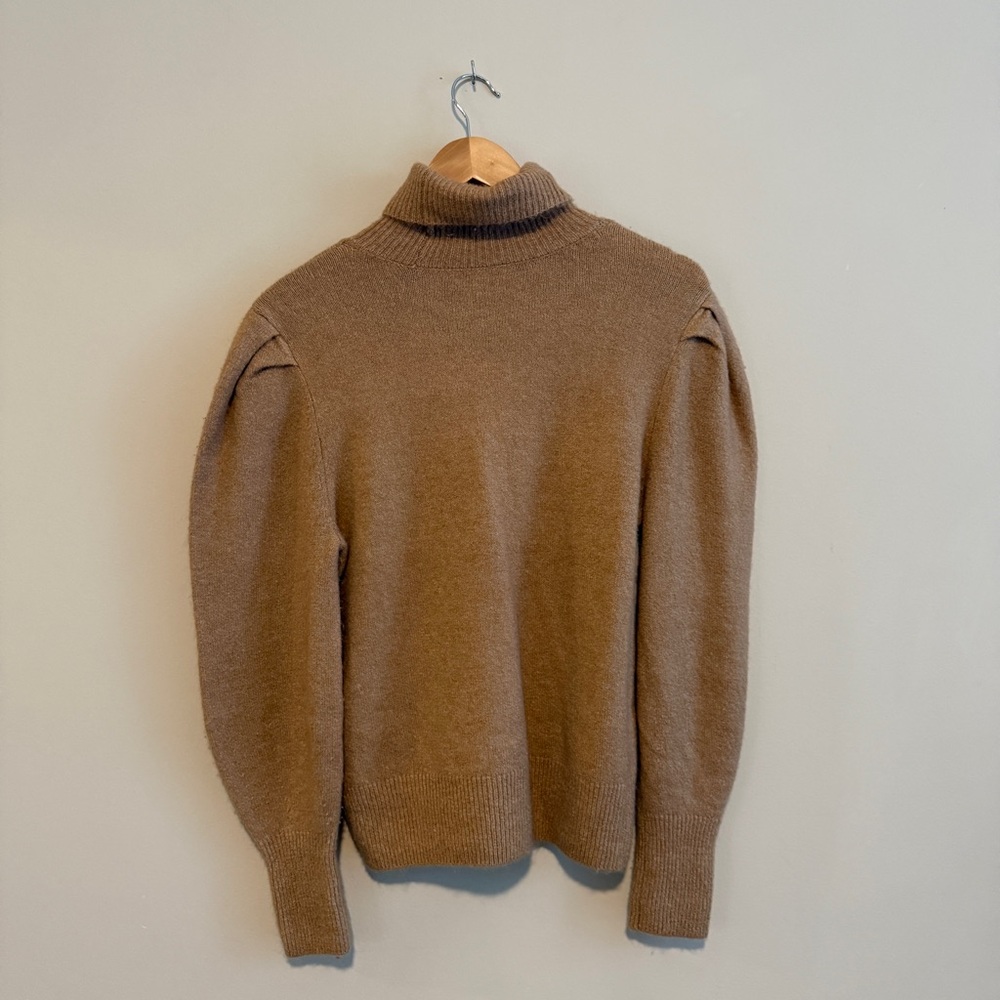Alex Marie | Turtleneck Puff Sleeve Sweater | Camel Brown | Size M - Picture 3 of 10